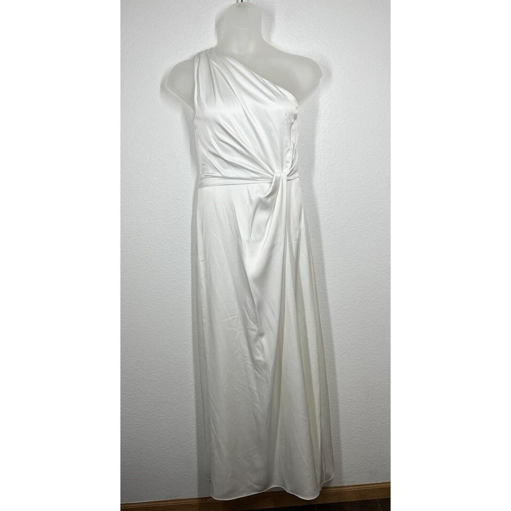 Halston Heritage 4 One Shoulder Twist Front Satin Gown Dress Chalk White